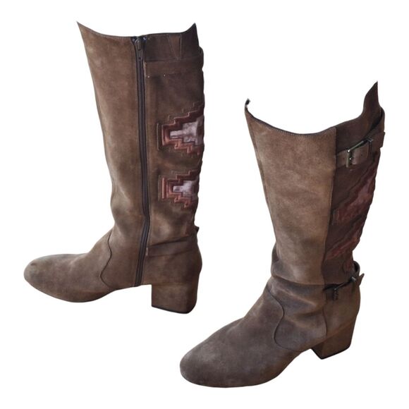 Gianni Bini Boots Southwestern Boho Leather Knee High Aztec Embroidered Suede 10 - Picture 6 of 16